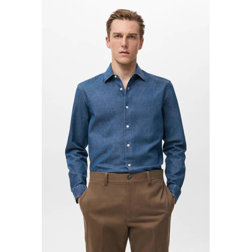 Mango Man slim casual overhemd donkerblauw afbeelding
