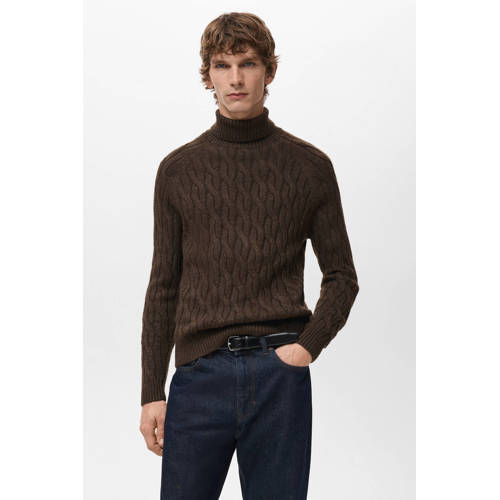 Mango Man trui met wol gebreid bruin afbeelding