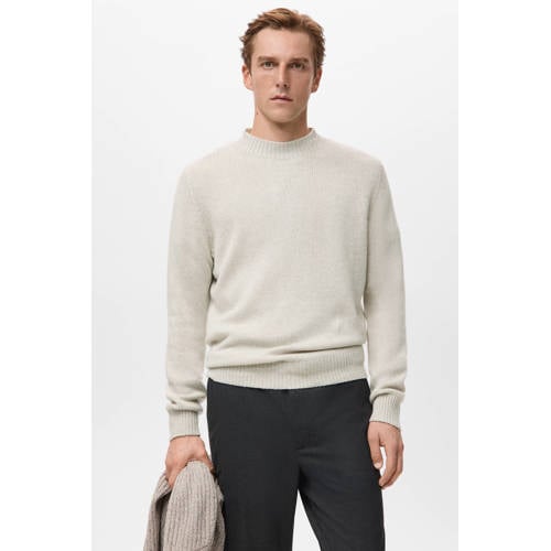 Mango Man trui met wol fijn gebreid beige afbeelding