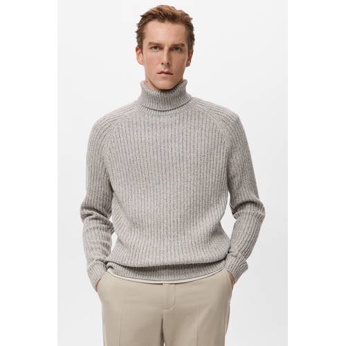 Mango Man coltrui met wol gebreid beige afbeelding
