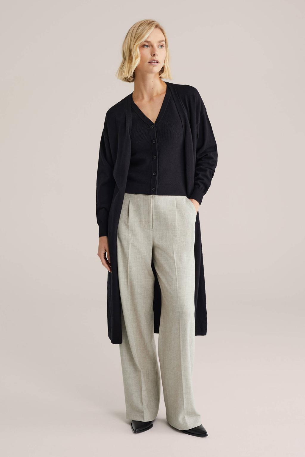 Zwarte dames WE Fashion gilet van katoen met effen, V-hals en knoopsluiting