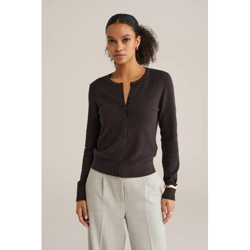 WE Fashion gebreid vest donkerbruin afbeelding