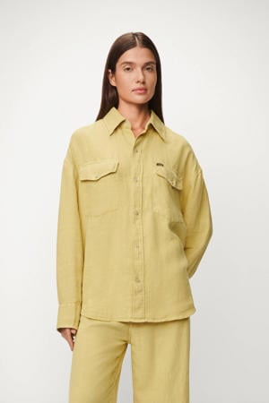 blouse met linnen lichtkaki