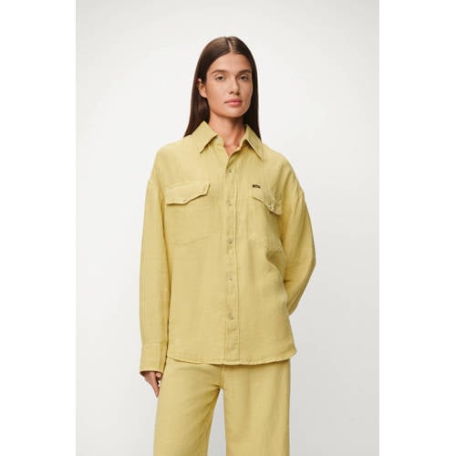 Lois blouse met linnen lichtkaki afbeelding