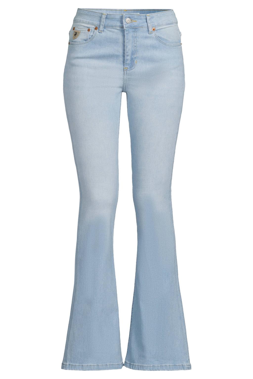 Light blue denim dames Lois flared jeans van denim met regular waist, rits- en knoopsluiting en effen