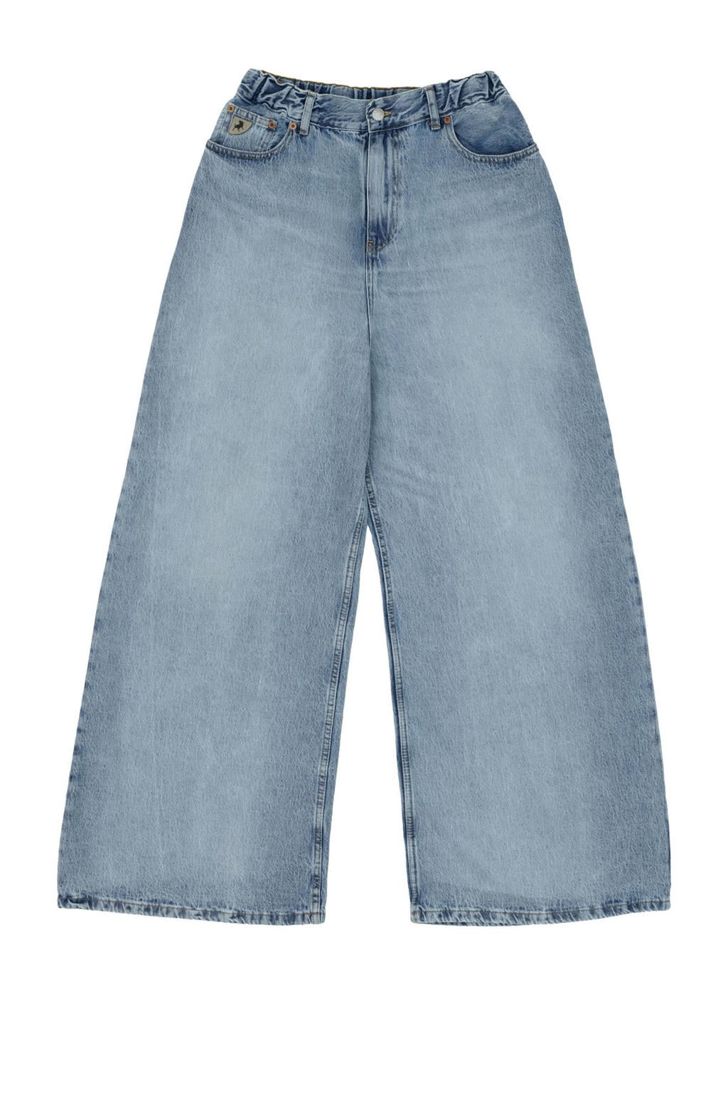 Medium blue denim dames Lois wide leg jeans van denim met rits- en knoopsluiting en effen