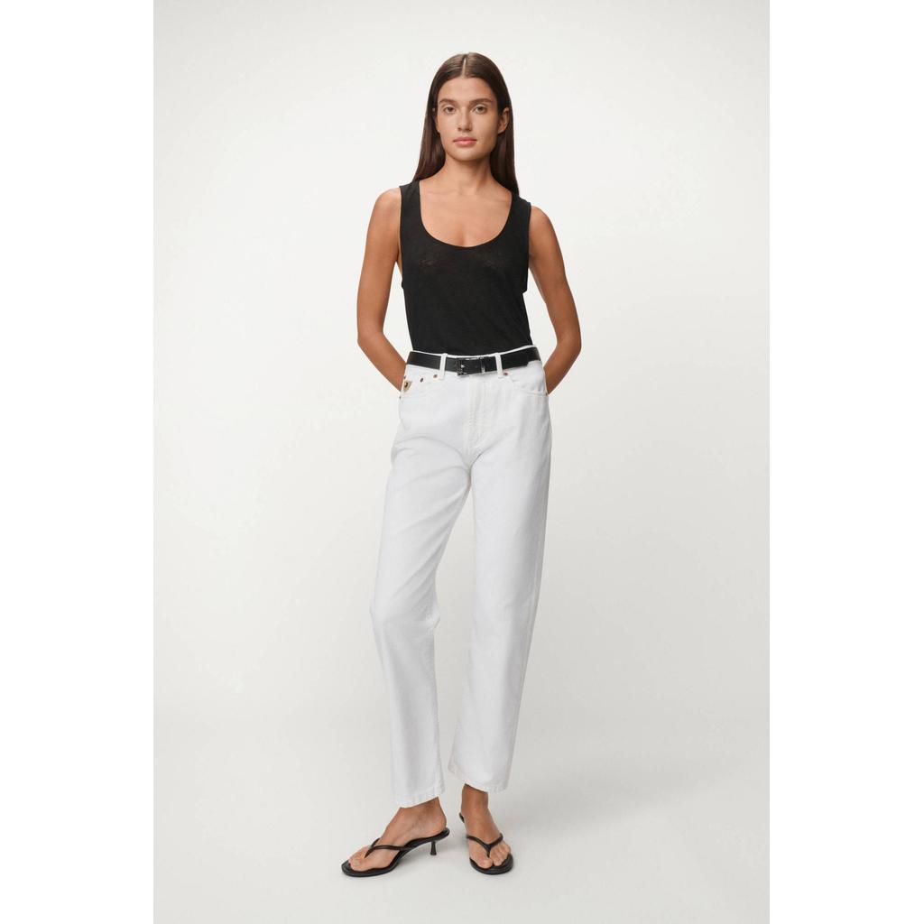 Witte dames Lois straight leg jeans van denim met rits- en knoopsluiting en effen