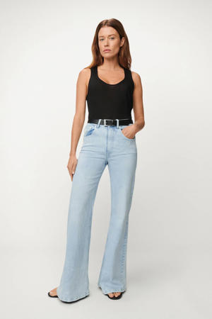 high waist flared jeans light blue denim