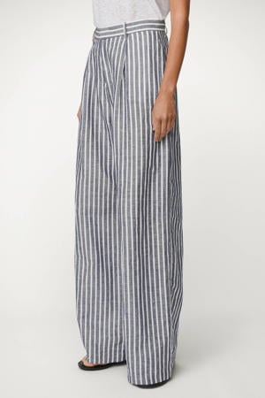wide leg high waist gestreepte broek met linnen antraciet