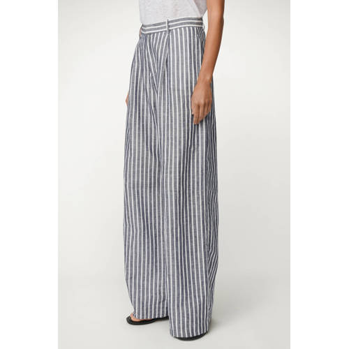 Lois wide leg high waist gestreepte broek met linnen antraciet afbeelding