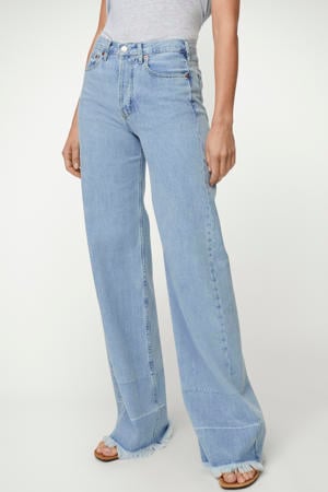 high waist wide leg jeans light blue denim