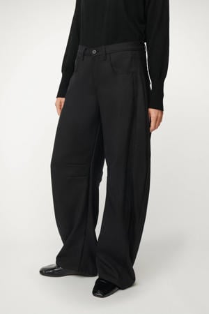 barrel regular waist broek met wol zwart