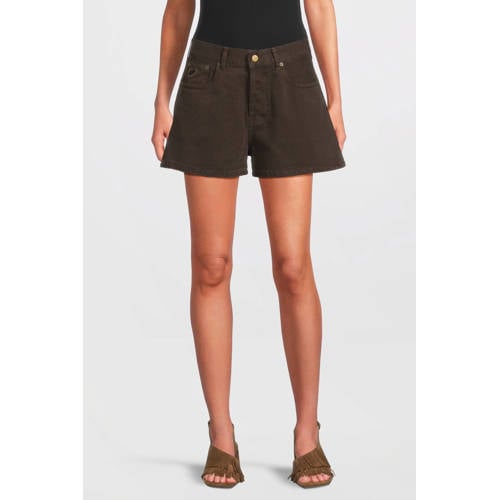 Lois denim wide leg regular waist short donkerbruin afbeelding