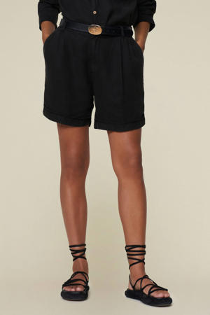 regular waist casual short met linnen zwart