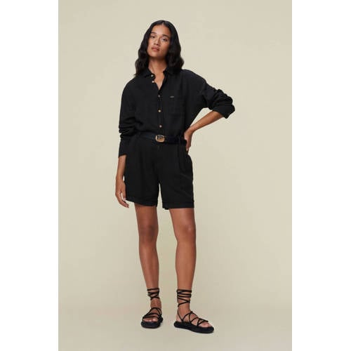 Lois regular waist casual short met linnen zwart afbeelding