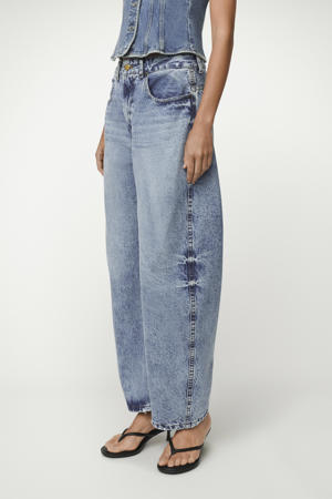 high waist barrel jeans medium blue denim