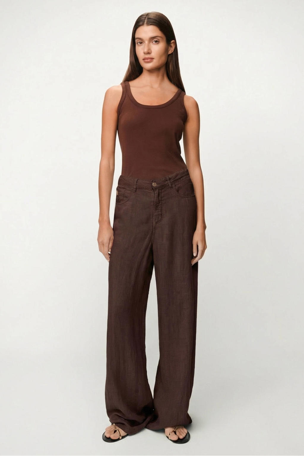 Donkerblauwe dames Lois wide leg high waist broek van linnen met rits- en knoopsluiting en effen