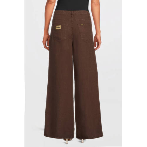Lois wide leg high waist broek met linnen donkerbruin afbeelding