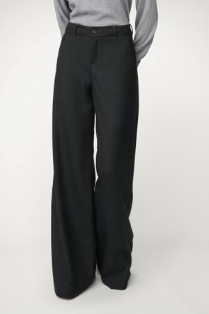 wide leg high waist broek met wol grijs melange
