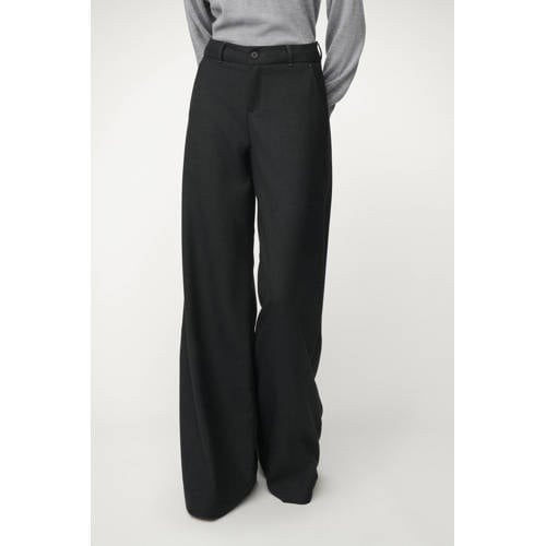Lois Wide leg high waist broek met wol grijs melange afbeelding