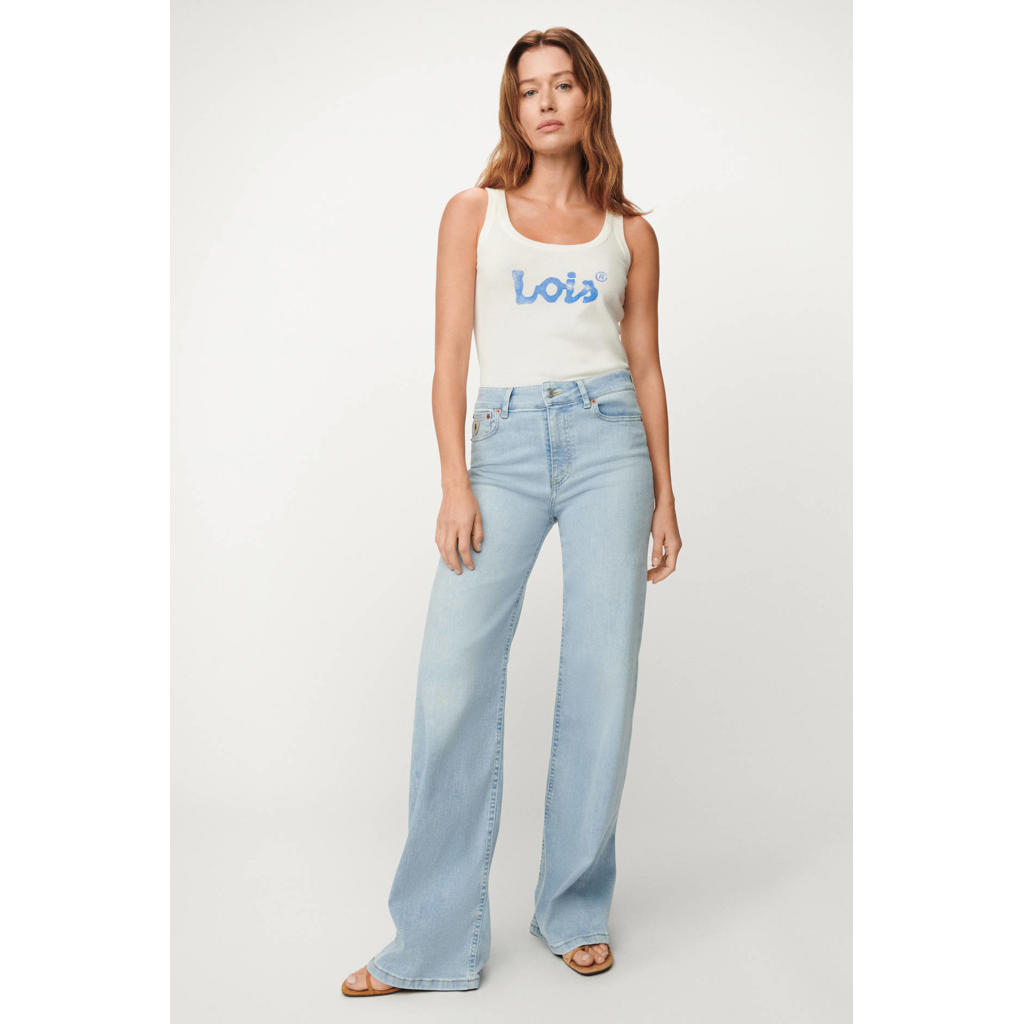 Light blue denim dames Lois wide leg jeans van denim met rits- en knoopsluiting en effen