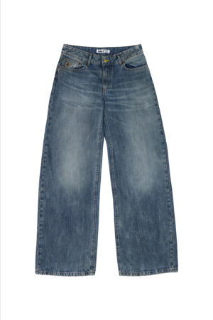 low waist wide leg jeans dark blue denim