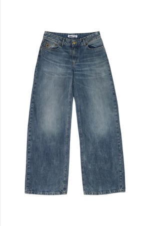 low waist wide leg jeans dark blue denim