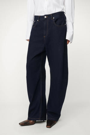 high waist wide leg jeans dark blue denim