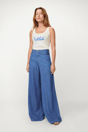 high waist wide leg jeans medium blue denim