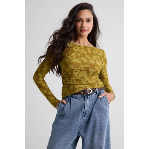 Ruby semi-transparante top met textuur kaki afbeelding