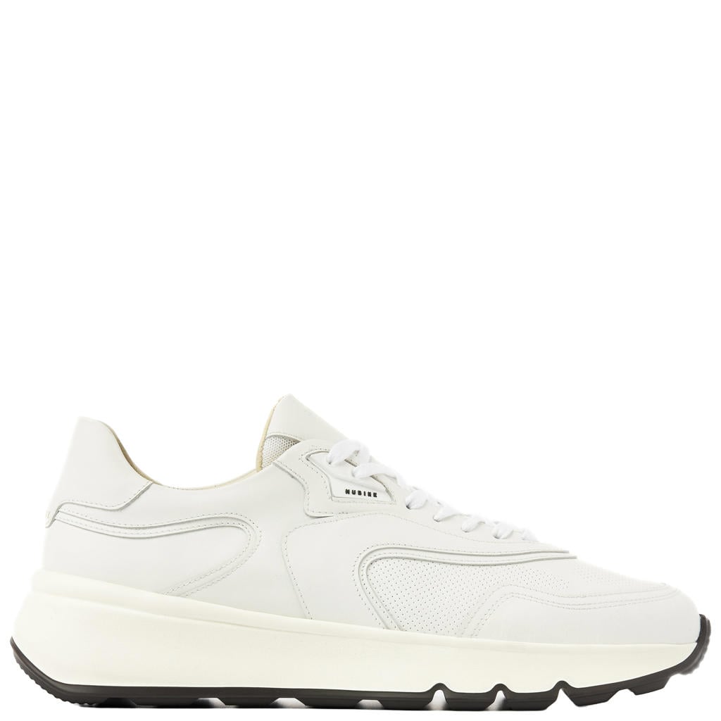 Witte heren Nubikk Luca Noa sneakers van leer en textiel met veters