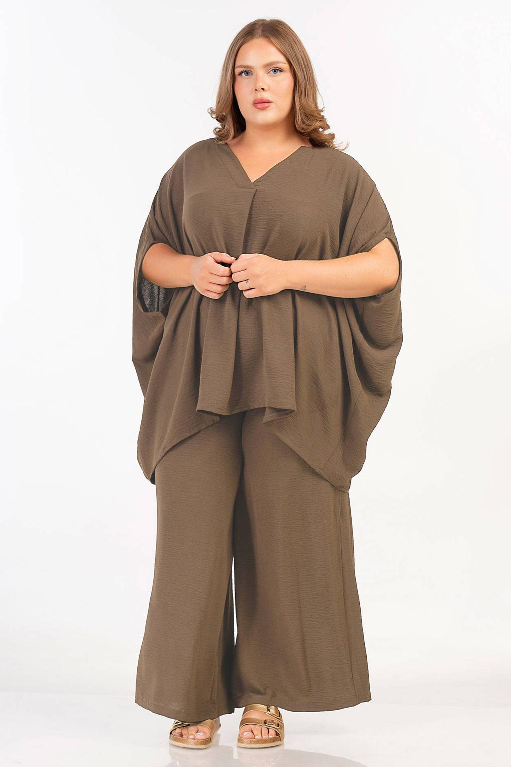 Olijfgroene dames Curviss wide leg high waist broek met effen
