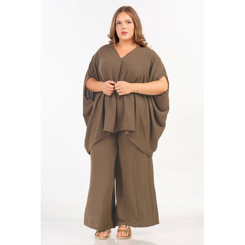 Curviss wide leg high waist broek olijfgroen afbeelding