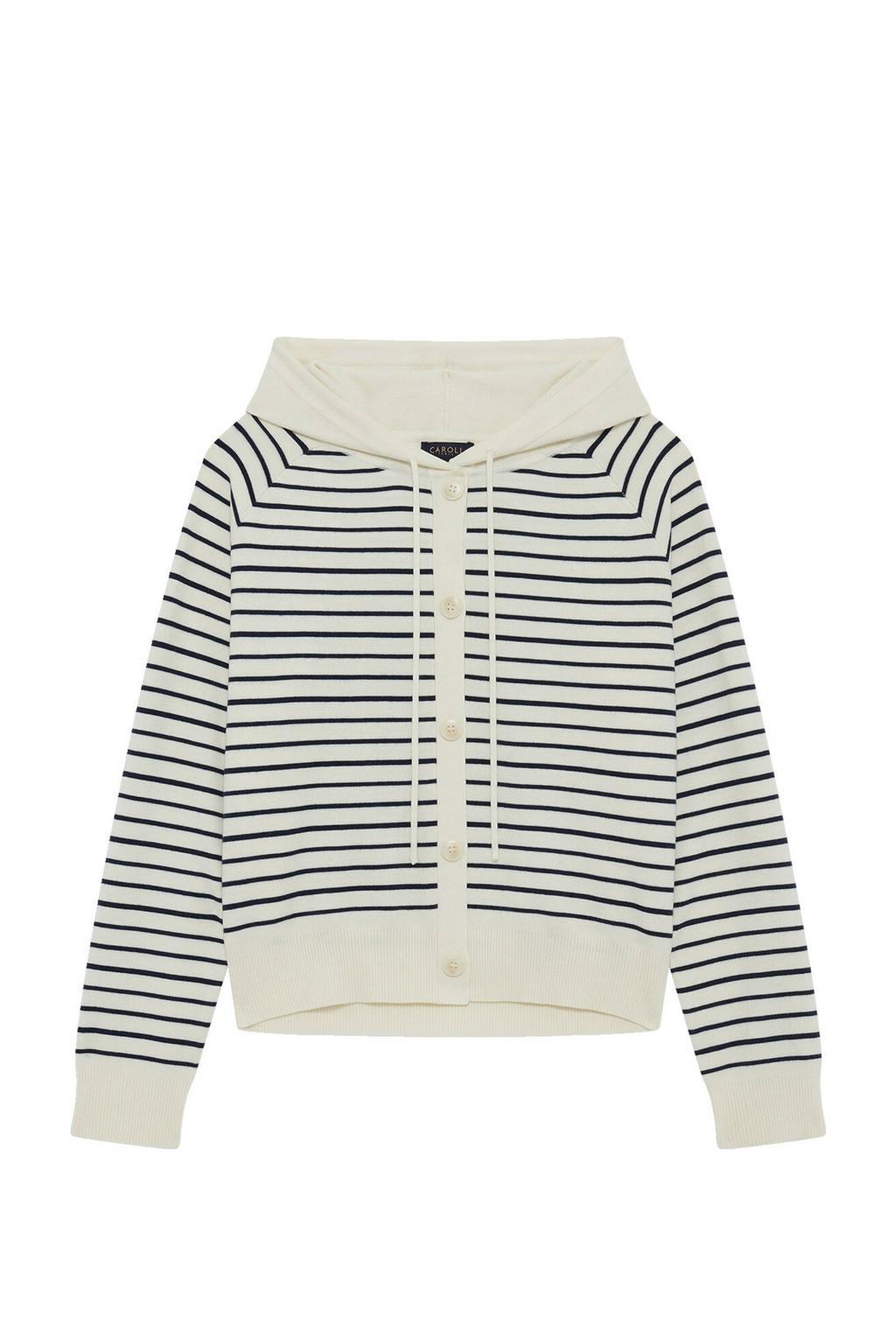 Witte dames Caroll gestreepte vest met lange mouwen, capuchon en knoopsluiting