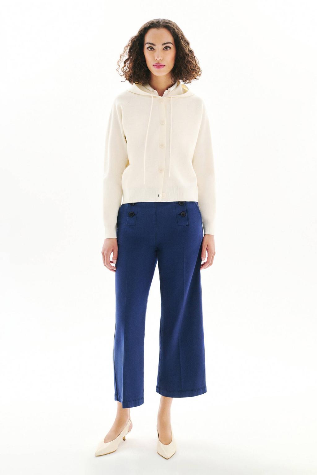 Ecru dames Caroll gebreid vest met effen, lange mouwen, capuchon en knoopsluiting