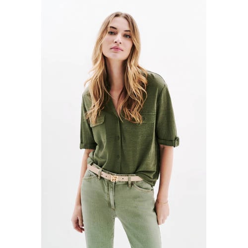 Caroll blouse met linnen kaki afbeelding