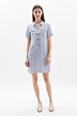 linnen gestreepte blousejurk medium blue denim
