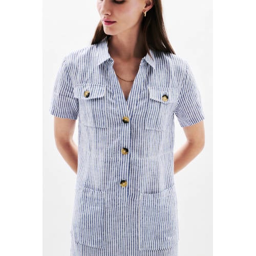 Caroll linnen gestreepte blousejurk medium blue denim afbeelding