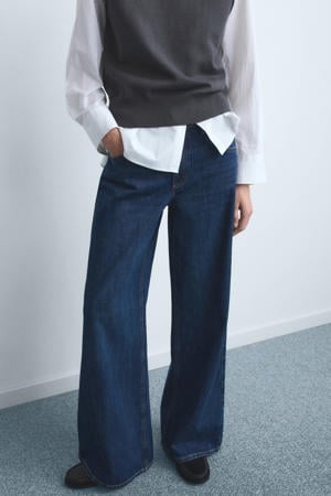 low waist wide leg jeans dark blue denim