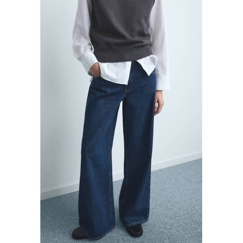 Mango low waist wide leg jeans dark blue denim afbeelding