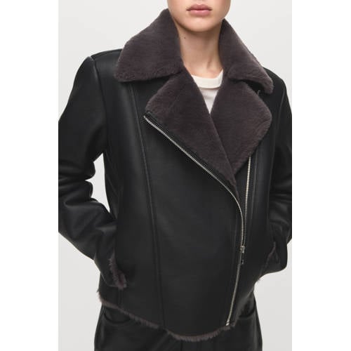Mango imitatieleren bikerjack zwart afbeelding