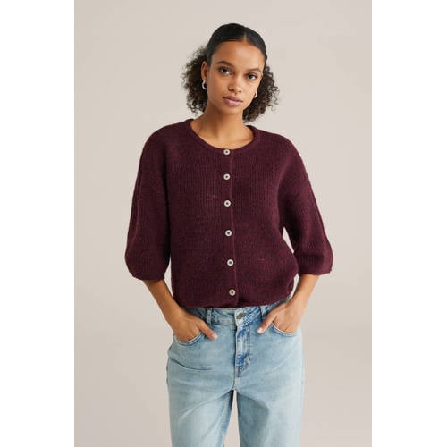 WE Fashion gebreid vest donkerrood afbeelding