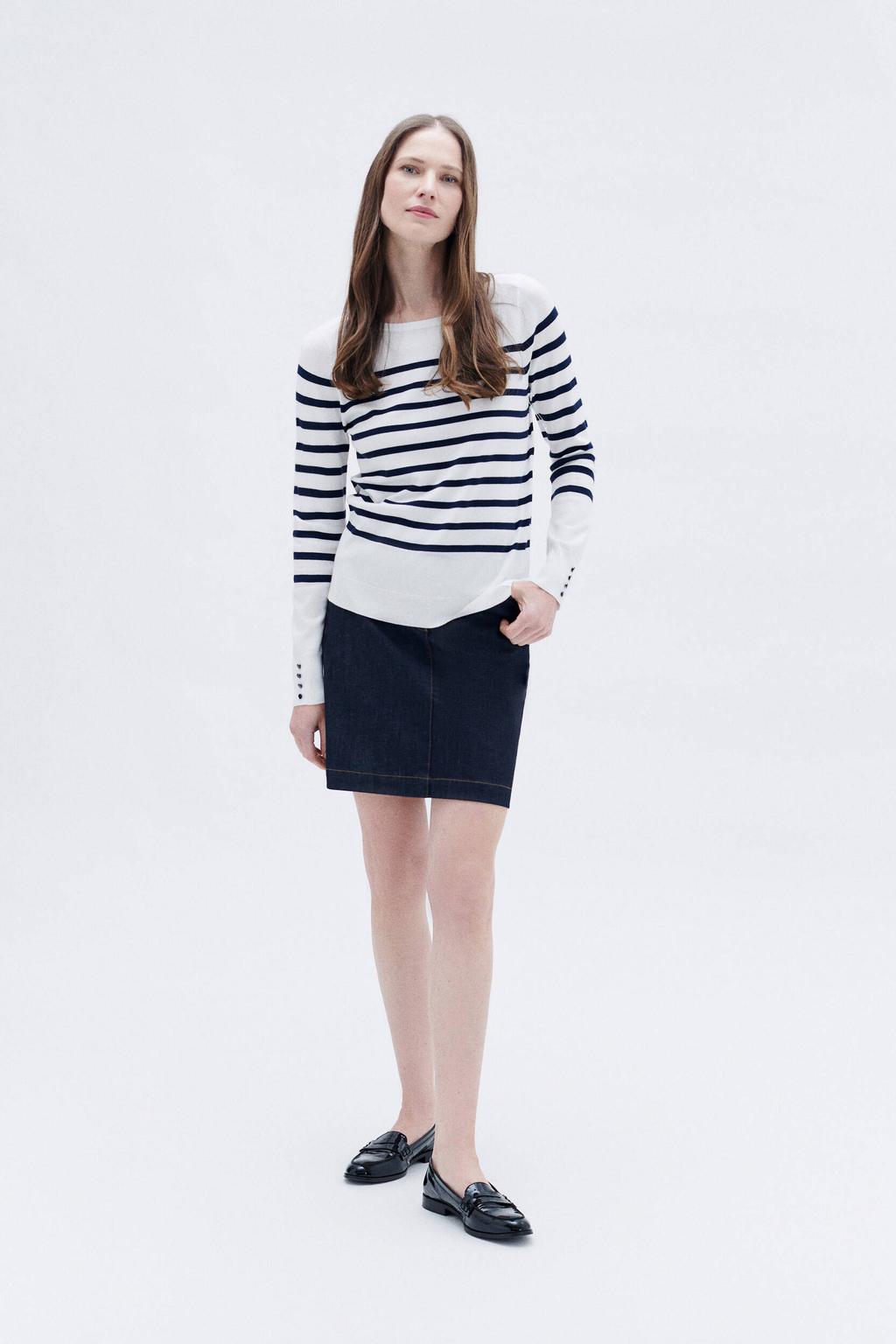 Ecru dames Caroll gestreepte pullover van viscose met lange mouwen en boothals