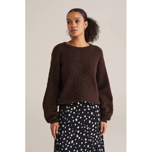 WE Fashion gebreide trui donkerbruin afbeelding