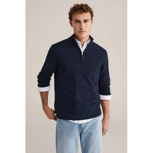 WE Fashion trui rib gebreid donkerblauw afbeelding