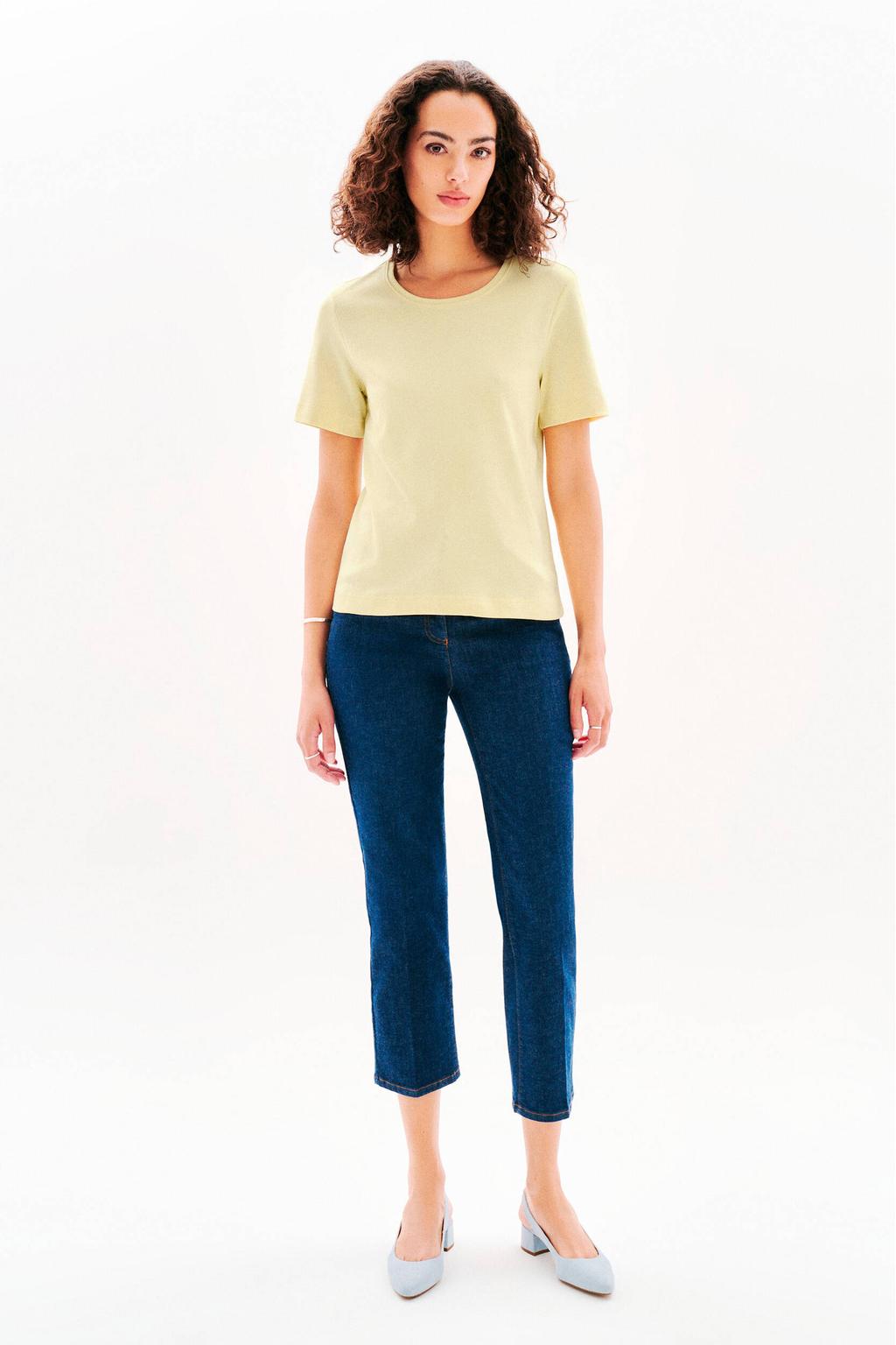 Lichtgele dames Caroll T-shirt van katoen met effen, korte mouwen en ronde hals