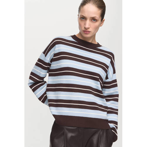 Mango gestreepte pullover donkerbruin afbeelding