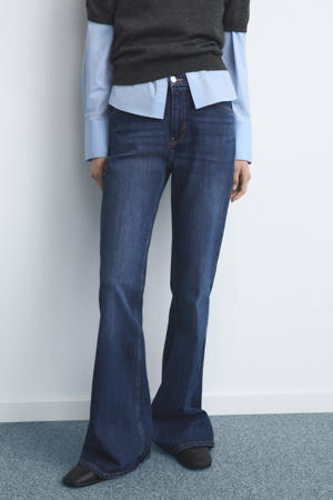 high waist flared jeans dark blue denim