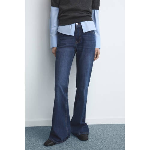 Mango high waist flared jeans dark blue denim afbeelding