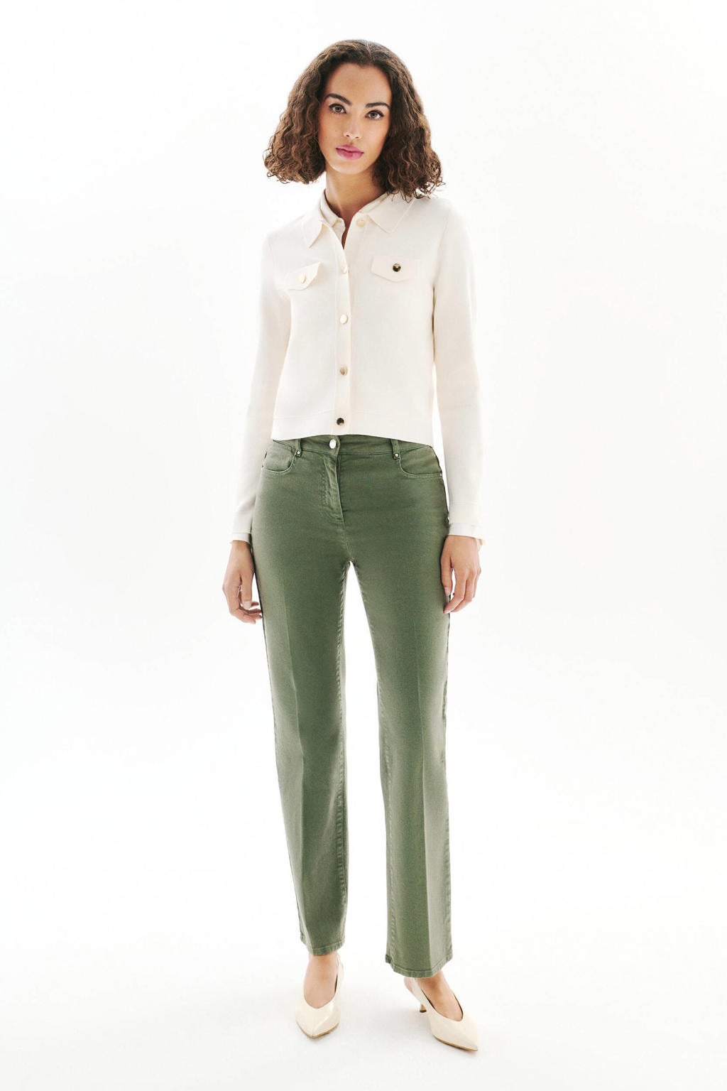 Ecru dames Caroll blouse van viscose met effen, lange mouwen, klassieke kraag en knoopsluiting